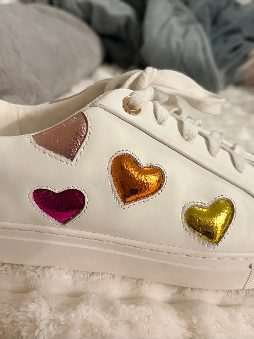 Kurt Geiger Women’s London “Lane Love” Sneaker with Metallic Hearts